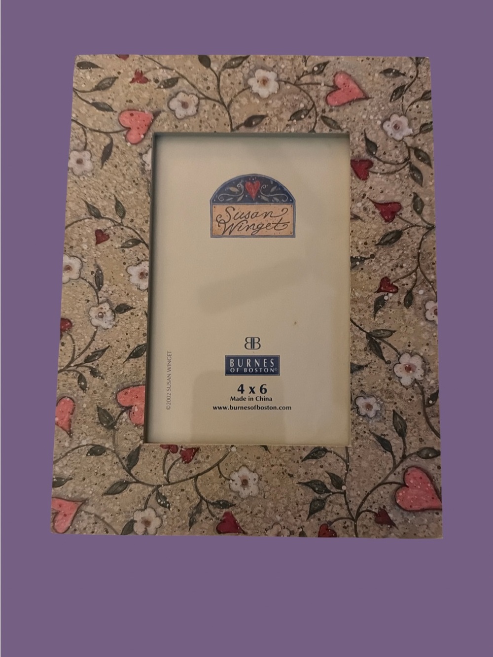 Vtg Susan Winget Burnes of Boston 4x6 Picture Hearts & Flowers Picture Frame